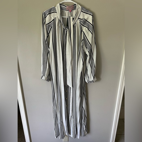 NWT Buru x Val Bow Housecoat Dress in Black & White Stripe Size 1X - Picture 3 of 6